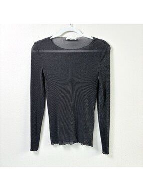 Pigalle Sparkle Mesh Sheer Knit Top Size S Black Long Sleeve Y2K Whimsy Grunge